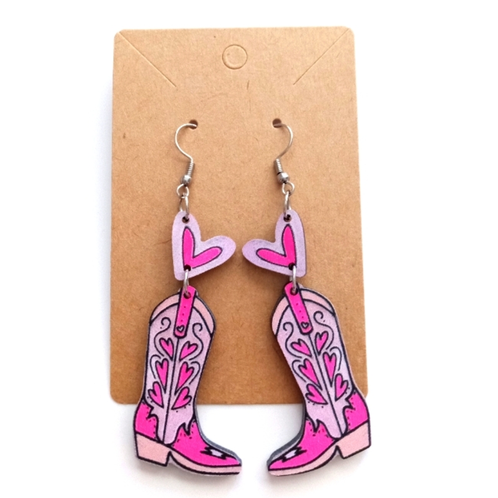 Fashion Jewelry Heart Cowboy Boots Dangle Earrings